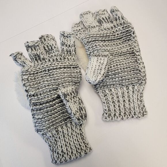 Totes Womens Finger Fingerless Mitten Gloves Adjustable Gray White One Size O/S - Picture 1 of 7